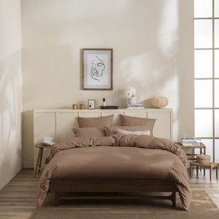 Drap Plat En Percale De Coton Marron 180 X 290 Cm