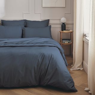 Drap Plat En Percale De Coton Bleu Nuit 240x300
