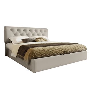 Lit Double 140x200 Avec Coffre Rangement, Tête De Lit Réglable Et  Sommier à Lattes, En Lin, Gris