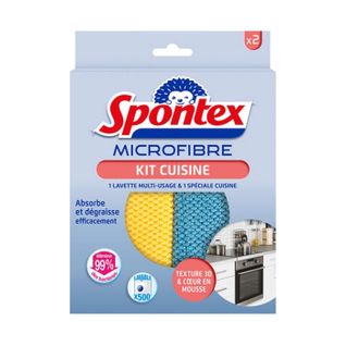 Lot De 2 Lavettes Microfibre "cuisine" Jaune et Bleu