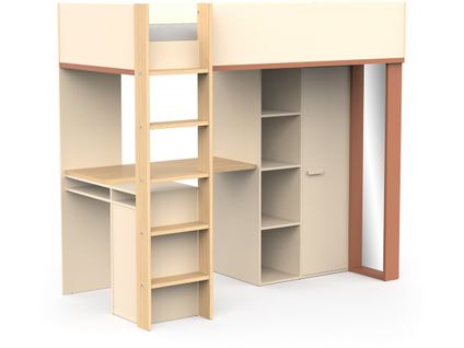 Lit Enfant Mezzanine Avec Bureau "camillia" - 90 X 200 Cm - Terracotta