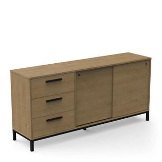 Enfilade 2 Portes Coulissantes - Craft - Chêne Hamilton / Noir - 181 X 44,9 X 86 Cm