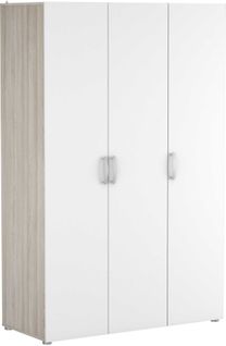 Armoire Noni-3 Portes Tournantes, 1 Tringle Et 3 Étagères-chêne Shannon/blanc Mat