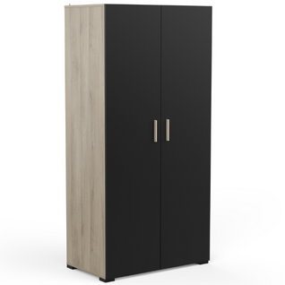 Armoire Liva 2 Portes Tournantes, 1 Tringle Et 2 Étagères-chêne Kronberg/noir Mat