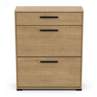 Rangement Chaussures 2 Abattants / 1 Tiroir - Izzy - Chêne - 12 Paires - 80,8 X24,4 X 101,8 Cm