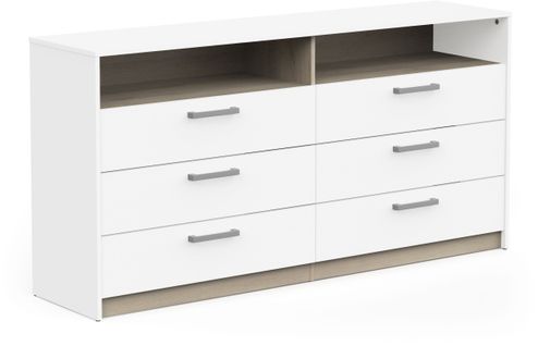 Commode - Watson - 6 Tiroirs - Chene Kronberg / Blanc Mat - 162,7 X 39,5 X 81,1 Cm -