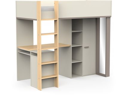 Lit Enfant Mezzanine Avec Bureau "camillia" - 90 X 200 Cm - Gris