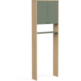 Meuble Wc Buanderie - Vert Sauge Et Chene - 2 Portes - L64 X P20 X H186 Cm - Elisa  -