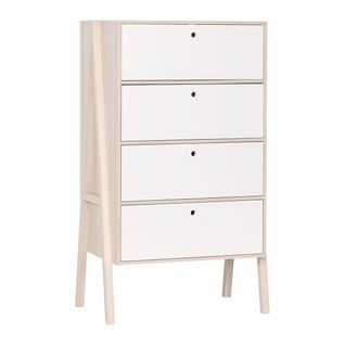 Commode 3 Tiroirs Et 1 Porte Abattant - Blanc Et Beige