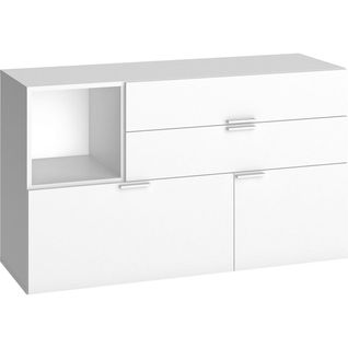 Commode 3 Tiroirs Et 1 Porte L120 Cm - Blanc