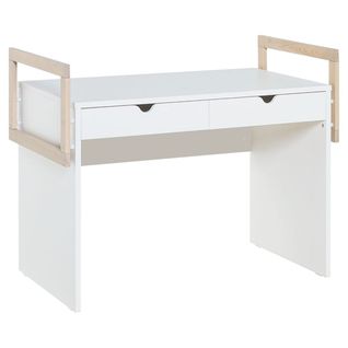 Bureau 2 Tiroirs Avec Cube De Rangement à Suspendre - Blanc Et Bois