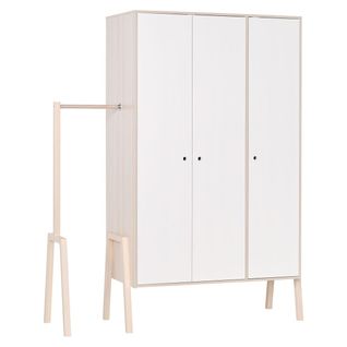 Armoire 3 Portes, 5 Étagères Et 1 Penderie - Blanc Et Beige