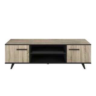 Meuble TV 2 Portes Et 2 Niches L151,4 Cm - Décor Chêne Et Noir