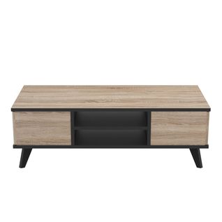 Table Basse 2 Tiroirs Et 2 Niches L106,6 Cm - Décor Chêne Et Noir