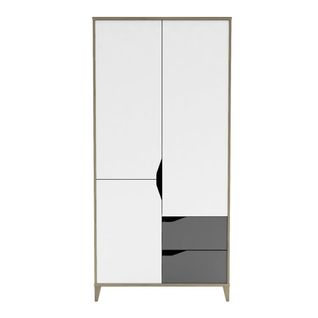 Armoire 3 Portes 2 Tiroirs Avec Penderie L89 Cm  - Gris Et Blanc