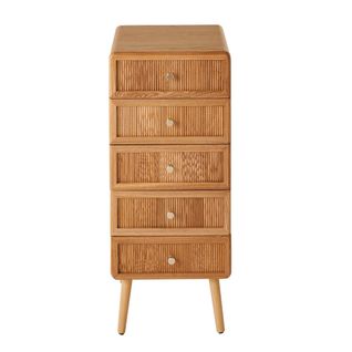 Chiffonnier 5 Tiroirs Façades Lamellées H100 Cm