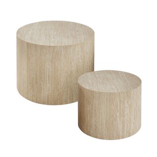 Lot De 2 Tables Basses Rondes Empilables Décor Travertin H38 Cm