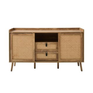 Buffet 2 Portes Et 2 Tiroirs Avec Façades En Rotin L140 Cm