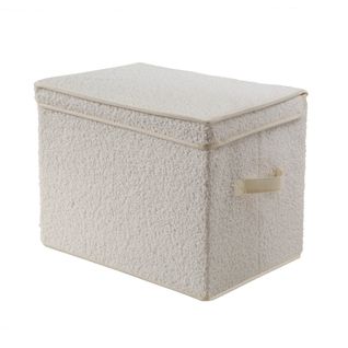 Boîte Rangement Haute Avec Couvercle Tissu Bouclette Écru - H30 Cm