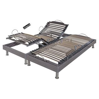 Sommier Électrique S62+lattes Bois - Réglage Fermeté Zone Lombaires - 2x70x190 - Gris