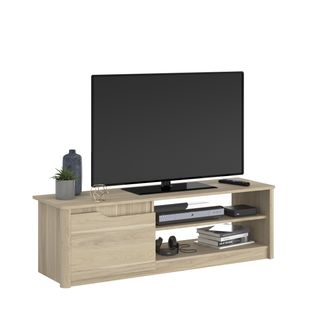 Meuble TV 1 Porte Et 2 Niches L136 Cm - Décor Chêne