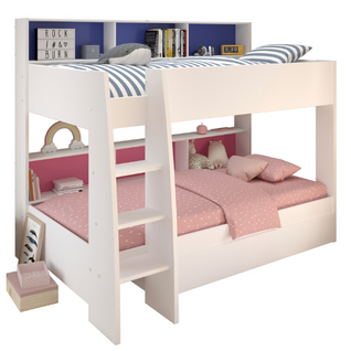 Lit Superposé Leo 90x200cm Avec Tiroir De Lit - Blanc/bleu/rose