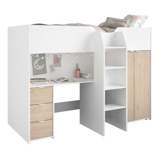 Lit compact avec bureau et armoire 90x190/200 cm TOM imitation chêne et blanc