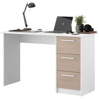 Bureau droit 3 tiroirs INDIRA imitation chêne et blanc