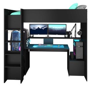Lit Mezzanine 90x200cm Avec Bureau Gamer - Noir