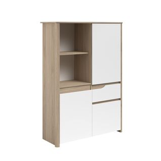 Buffet haut 3 portes H.151 cm WENDY imitation chêne et blanc