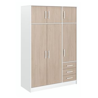 Armoire 6 portes 3 tiroirs STORY L.130 cm imitation chêne/blc