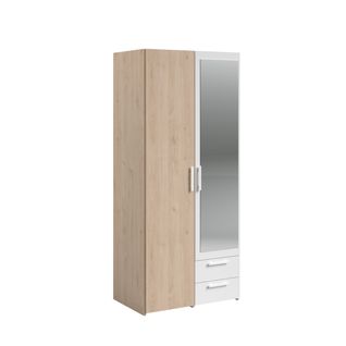 Armoire 2 portes 2 tiroirs L. 80 cm avec miroir DAILY imitation chêne et blanc