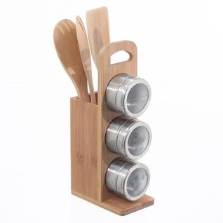 Porte-ustensiles + 3 Ustensiles + 3 Pots à Épices Aimantés