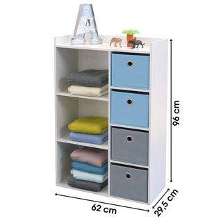Armoire Enfant 3 Niches 4 Tiroirs Bleu Gris Happy