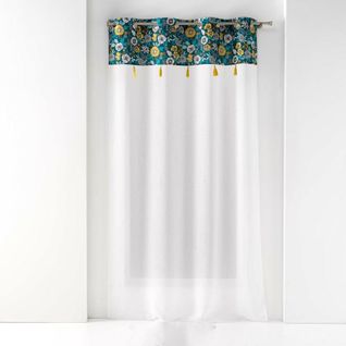 Voilage à Oeillets 140x240 Sable Top Imprimé Pompon Bohoflora Bleu