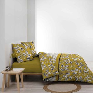 Housse De Couette 260x240 + 2 Taies Marjolaine Ocre Coton 52 Fils