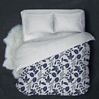 Couette Imprimée Double Face 220x240 Cm Feuilles Bleues