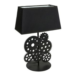 Lampe Bois Noir Tissu Rouages