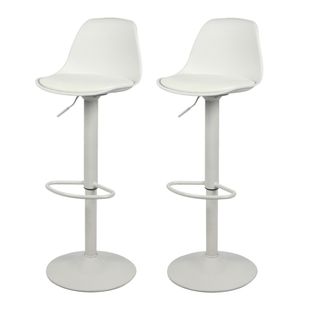 Lot De 2 Tabourets De Bar Avec Coussins Effet Cuir Blanc Mat