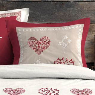 Housse De Couette 260x240 Modane Rouge + 2 Taies Coton 57 Fils