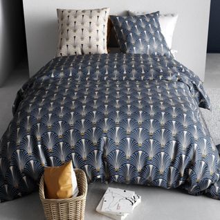 Housse De Couette 240x220 Paon + 2 Taies Coton 57 Fils