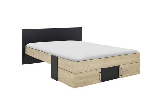 Lit Adulte Avec Tiroirs De Rangement - Chataignier Et Noir - 140 X 190 - Swivel