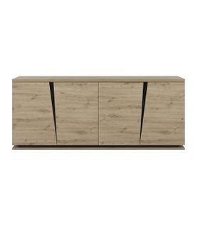 Buffet 4 Portes L 221 Cm - Décor Chêne Et Noir