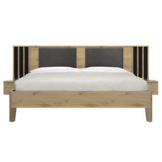 Lit Avec Chevets Et LED Effet Bois Chêne  Beige 180cm X 200cm