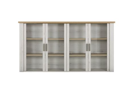 Surmeuble 4 Portes Vitrées Effet Bois Chêne  Avec Tablettes
