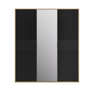 Armoire 3 Portes Effet Bois Noir Mat Avec Miroir Central