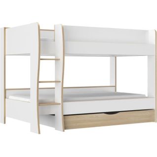 Lits Superposés - Tiroir - Roomy - Blanc / Chene Naturel 90x200 cm