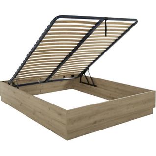 Lit Coffre - Tidy - 160 X 200 Cm - Chene / Ecru - Sommier Inclus -