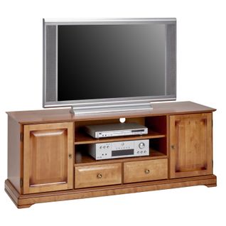 Meuble TV 60 Pouces Merisier 2 Portes 2 Tiroirs 6 Niches L 158.8 H 60.3 P 46 Cm