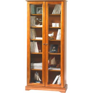 Bibliothèque 2 Portes Vitrées Merisier 5 Tablettes L 82.4 H 182.2 P 33 Cm